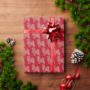 Maltesischer Weihnachtshund Silhouette Rotes Gesch Geschenkpapier