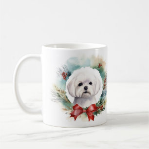 Maltesischer Weihnachtskranz Festiver Welpe Kaffeetasse