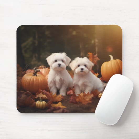 Maltesischer Welpe Autumn Delight Pumpkin Mousepad (Mit Mouse)