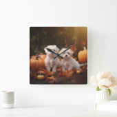 Maltesischer Welpe Autumn Delight Pumpkin Quadratische Wanduhr (Zuhause)