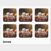 Maltesischer Welpe Autumn Delight Pumpkin Quadratischer Aufkleber (Blatt)