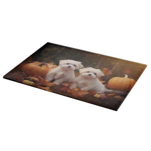 Maltesischer Welpe Autumn Delight Pumpkin Schneidebrett (Ecke)
