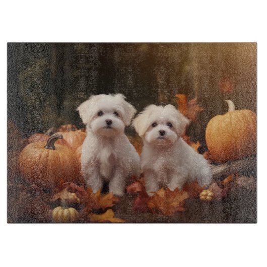 Maltesischer Welpe Autumn Delight Pumpkin Schneidebrett (Vorderseite)