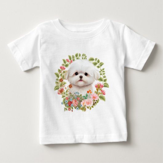 Maltesischer Welpe in Bloom, maltesischer Hundelie Baby T-shirt (Vorderseite)