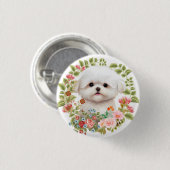 Maltesischer Welpe in Bloom, maltesischer Hundelie Button (Vorne & Hinten)
