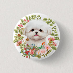 Maltesischer Welpe in Bloom, maltesischer Hundelie Button