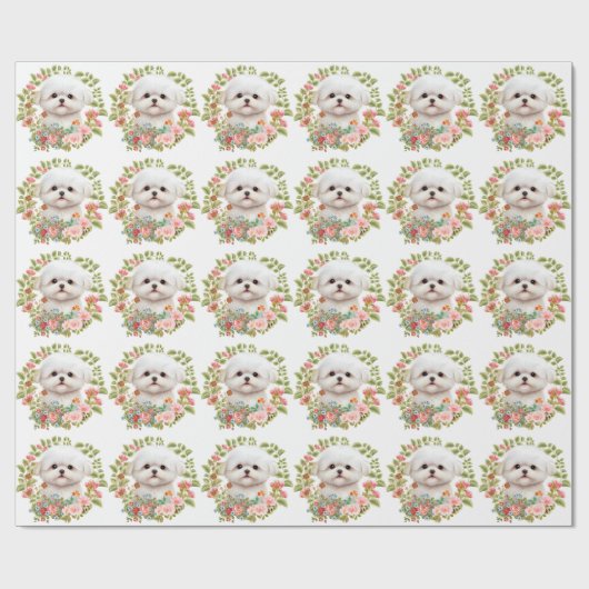 Maltesischer Welpe in Bloom, maltesischer Hundelie Geschenkpapier (Flach)