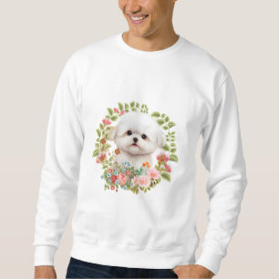 Maltesischer Welpe in Bloom, maltesischer Hundelie Sweatshirt