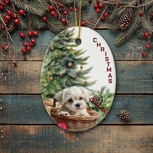 Maltesischer Welppy Wicker Weihnachten Keramik Ornament