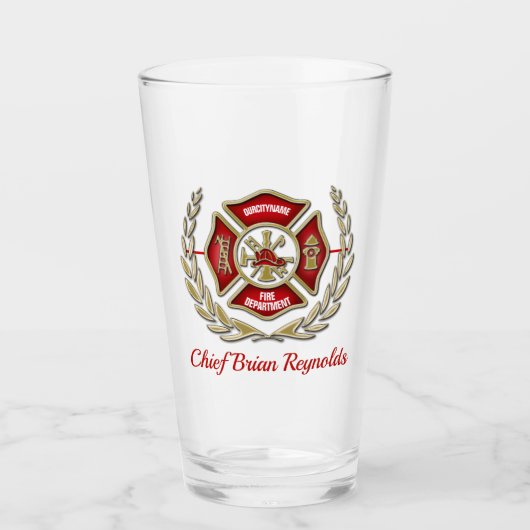 Maltesisches Cross Personalisiert Firefighter Pint Glas (Vorderseite)