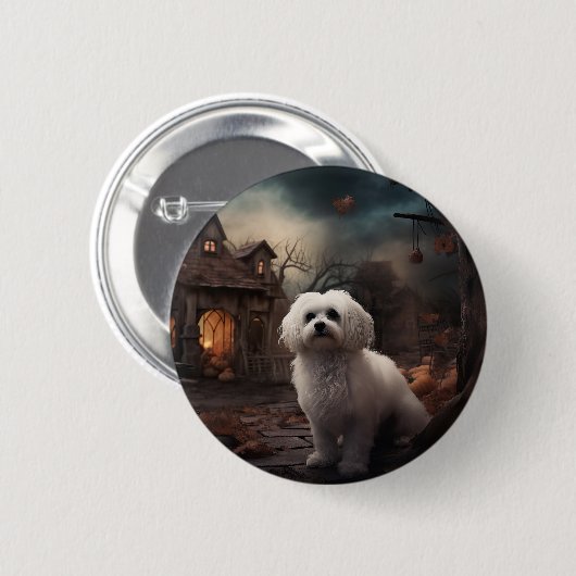 Maltesisches Halloween Beängstigend Button (Vorne & Hinten)