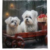 Maltesisches Snowy Sleigh Weihnachtsdekor Duschvorhang (Vorderseite)