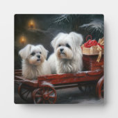 Maltesisches Snowy Sleigh Weihnachtsdekor Fotoplatte (Vorderseite)