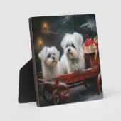 Maltesisches Snowy Sleigh Weihnachtsdekor Fotoplatte (Vorderseite)