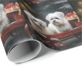 Maltesisches Snowy Sleigh Weihnachtsdekor Geschenkpapier (Rolleneckpunkt)