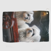 Maltesisches Snowy Sleigh Weihnachtsdekor Golfhandtuch (Horizontal)