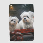 Maltesisches Snowy Sleigh Weihnachtsdekor Golfhandtuch (Vorderseite)