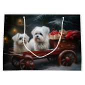 Maltesisches Snowy Sleigh Weihnachtsdekor Große Geschenktüte (Vorderseite)