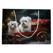 Maltesisches Snowy Sleigh Weihnachtsdekor Große Geschenktüte (Rückseite)