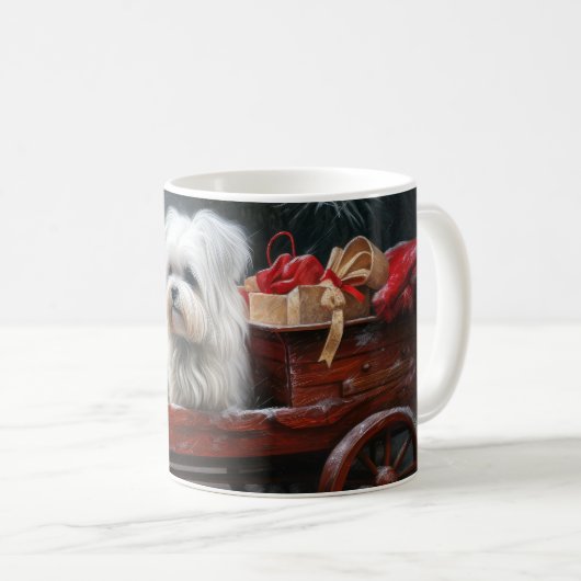 Maltesisches Snowy Sleigh Weihnachtsdekor Kaffeetasse (VorderseiteRechts)