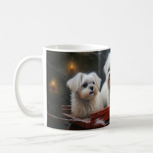 Maltesisches Snowy Sleigh Weihnachtsdekor Kaffeetasse (Links)