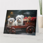 Maltesisches Snowy Sleigh Weihnachtsdekor Karte (Vorderseite)