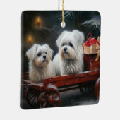 Maltesisches Snowy Sleigh Weihnachtsdekor Keramikornament (Rechts)