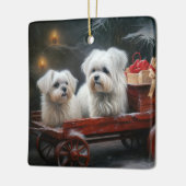 Maltesisches Snowy Sleigh Weihnachtsdekor Keramikornament (Links)