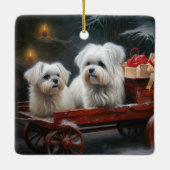 Maltesisches Snowy Sleigh Weihnachtsdekor Keramikornament (Rückseite)
