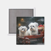 Maltesisches Snowy Sleigh Weihnachtsdekor Magnet (Vorderseite/Rückseite)