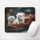 Maltesisches Snowy Sleigh Weihnachtsdekor Mousepad (Mit Mouse)