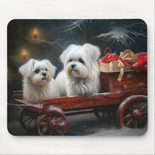 Maltesisches Snowy Sleigh Weihnachtsdekor Mousepad