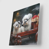 Maltesisches Snowy Sleigh Weihnachtsdekor Quadratische Wanduhr (Winkel)