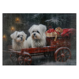 Maltesisches Snowy Sleigh Weihnachtsdekor Schneidebrett