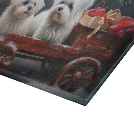 Maltesisches Snowy Sleigh Weihnachtsdekor Schneidebrett (Ecke)