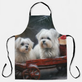 Maltesisches Snowy Sleigh Weihnachtsdekor Schürze (Vorderseite)