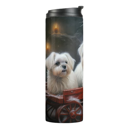 Maltesisches Snowy Sleigh Weihnachtsdekor Thermosbecher (Nach links gedreht)