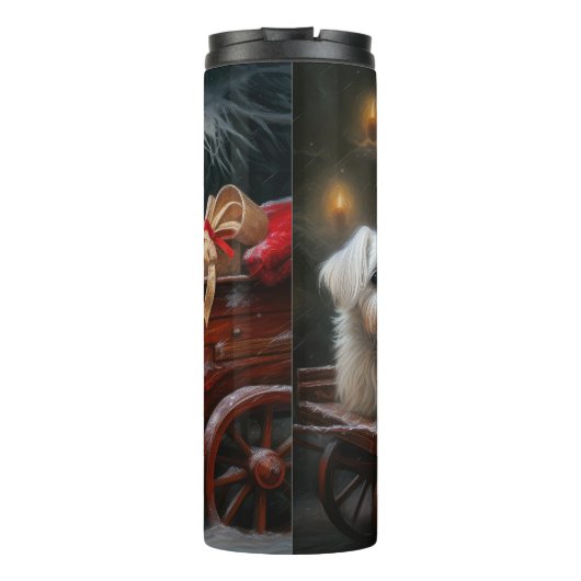 Maltesisches Snowy Sleigh Weihnachtsdekor Thermosbecher (Rückseite)