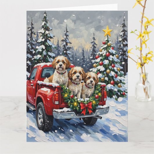 Malti-Tzu Christmas Red Truck Holiday Karte (Gelbe Blume)