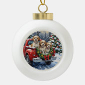 Malti-Tzu Christmas Red Truck Holiday Keramik Kugel-Ornament (Vorderseite)