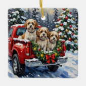 Malti-Tzu Christmas Red Truck Holiday Keramikornament (Vorderseite)