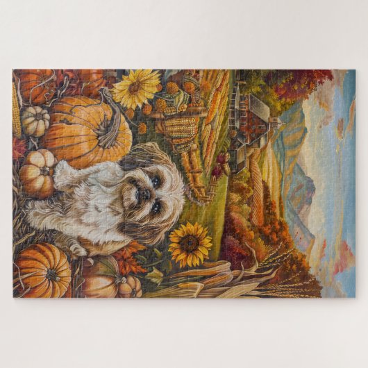Malti Tzu Dog Herbsternte Erntedank Puzzle (Horizontal)