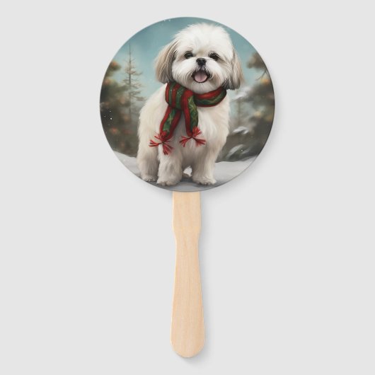 Malti Tzu Dog im Schnee Weihnachten Fächer (Vorderseite)