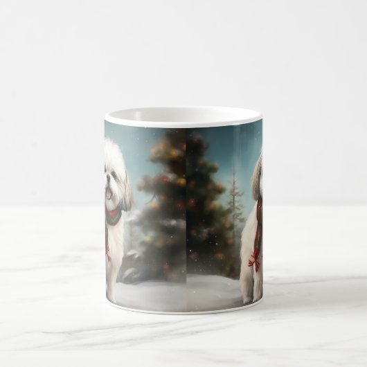 Malti Tzu Dog im Schnee Weihnachten Kaffeetasse (Mittel)