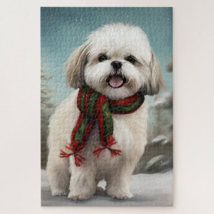 Malti Tzu Dog im Schnee Weihnachten Puzzle