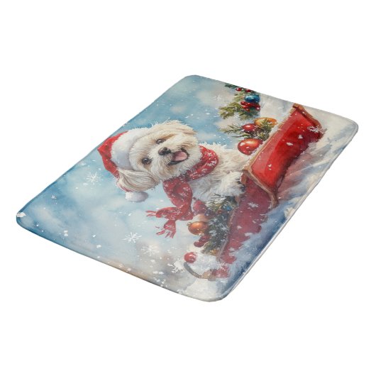 Malti Tzu Dog in Sledge Let it Schnee Weihnachten Badematte (Schrägansicht)