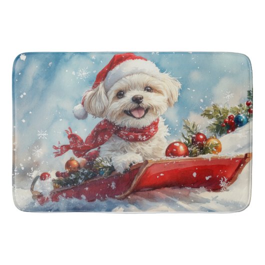 Malti Tzu Dog in Sledge Let it Schnee Weihnachten Badematte (Vorderseite)
