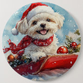 Malti Tzu Dog in Sledge Let it Schnee Weihnachten Button (Vorderseite)