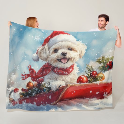 Malti Tzu Dog in Sledge Let it Schnee Weihnachten Fleecedecke (Beispiel)