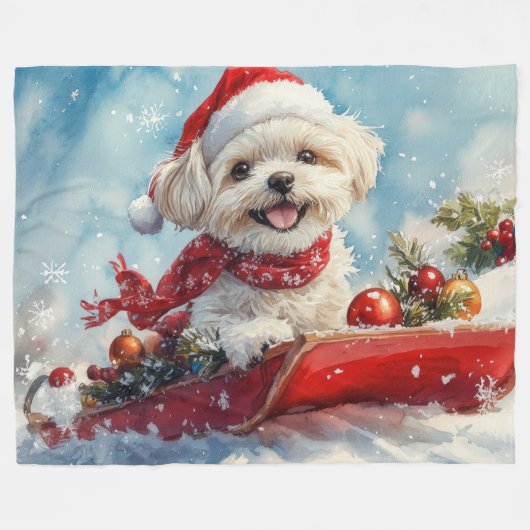 Malti Tzu Dog in Sledge Let it Schnee Weihnachten Fleecedecke (Vorderseite (Horizontal))